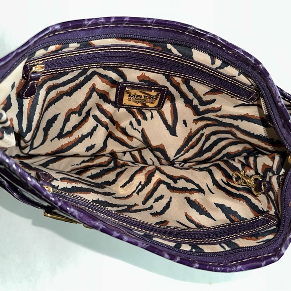 Maxx NY Y2K purple gold shoulder bag faux crocodile alligator pockets keychain - Picture 6 of 15